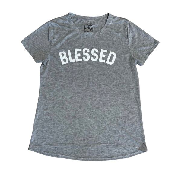 MODERN LUX Gray ‘BLESSED’ Short Sleeve High Low T-Shirt Women’s Size Large - Picture 1 of 5